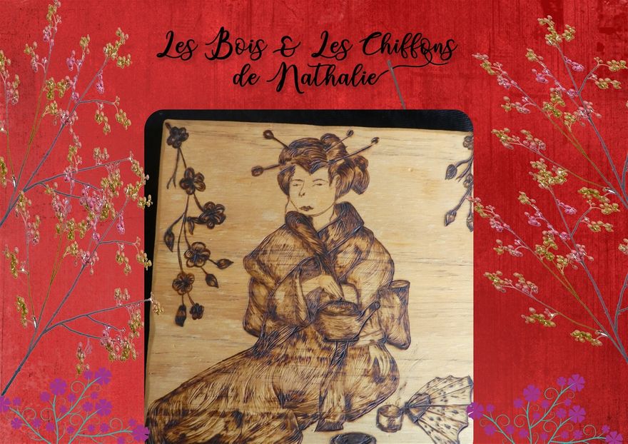 geisha,  pyrogravure