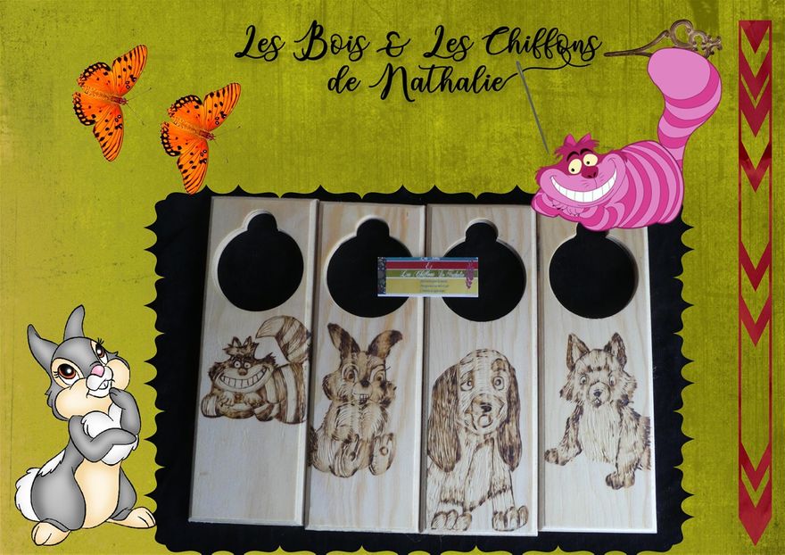 plaques de porte : dessins disney(Cheshire, Pan pan , Rox et Rouky)