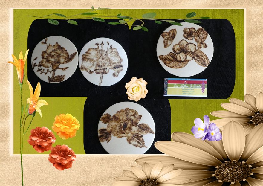 Fleurs avec ombrages: œillet, iris, fleur de tiaré ,fleur d'aubépine